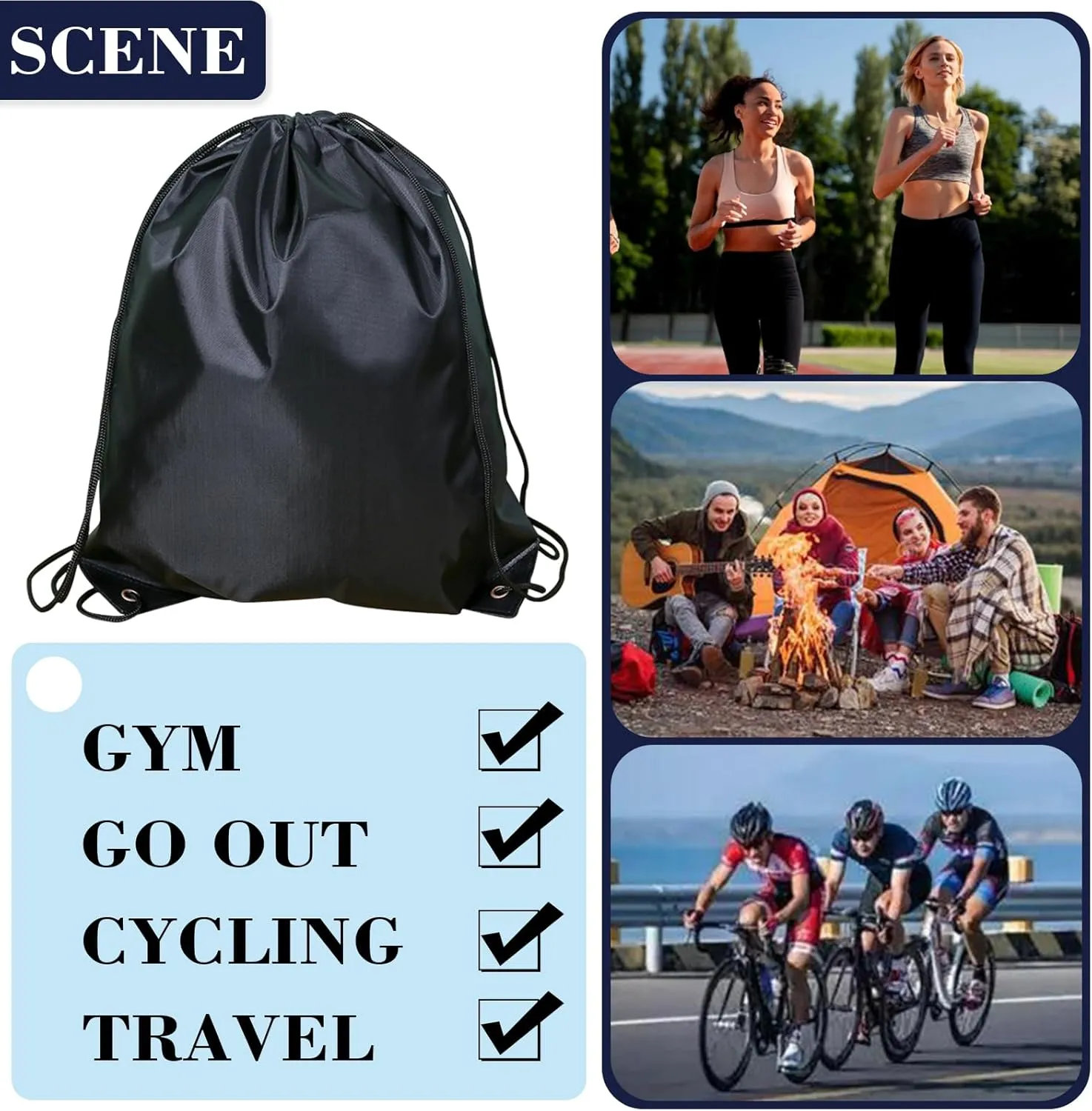 INVODA Drawstring Backpack Bulk String Backpack Drawstring Bags Sport Gym Cinch Bag Sackpack for Women Men (Black 24PCS)