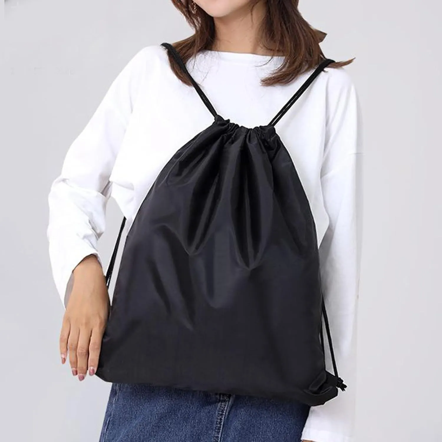 INVODA Drawstring Backpack Bulk String Backpack Drawstring Bags Sport Gym Cinch Bag Sackpack for Women Men (Black 24PCS)
