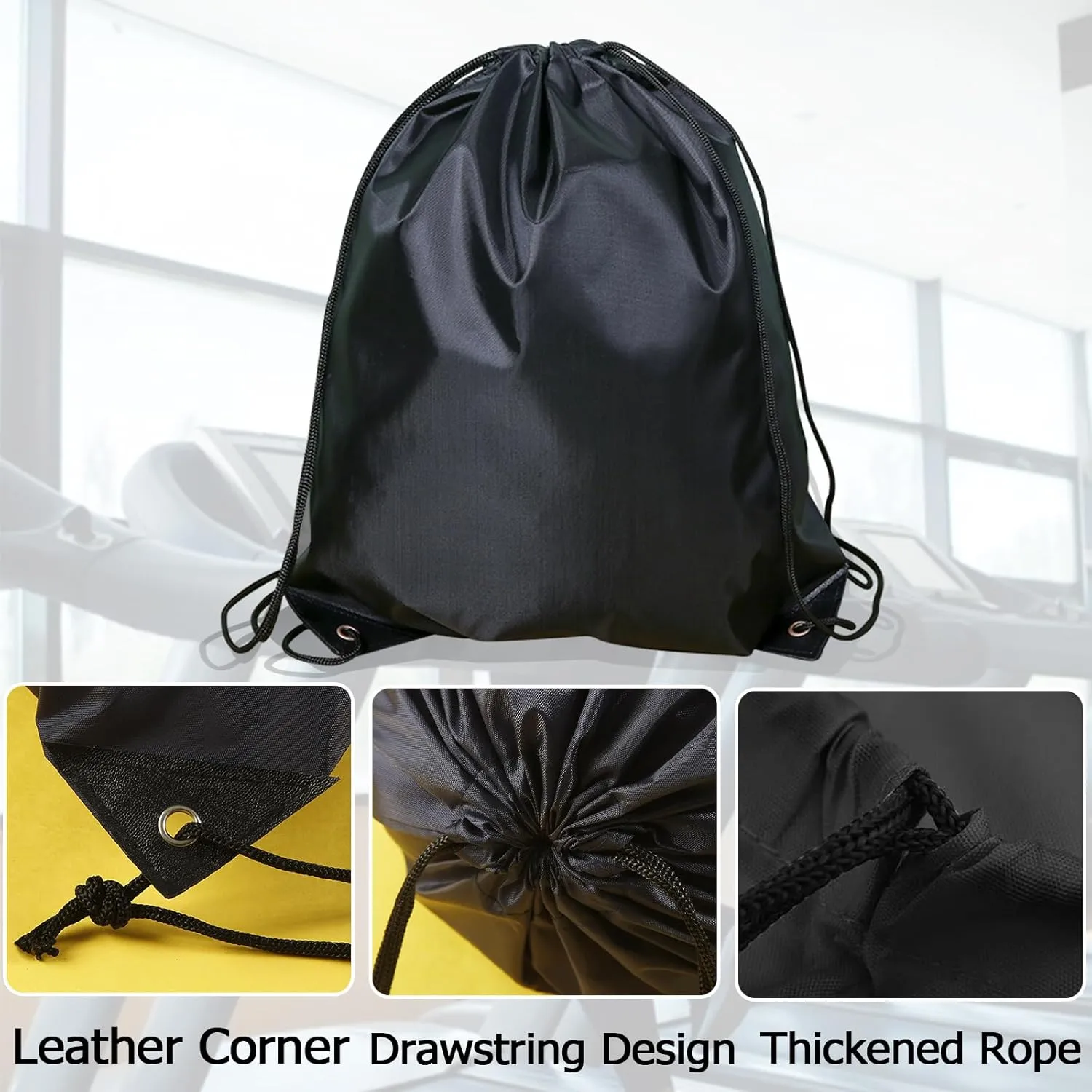 INVODA Drawstring Backpack Bulk String Backpack Drawstring Bags Sport Gym Cinch Bag Sackpack for Women Men (Black 24PCS)