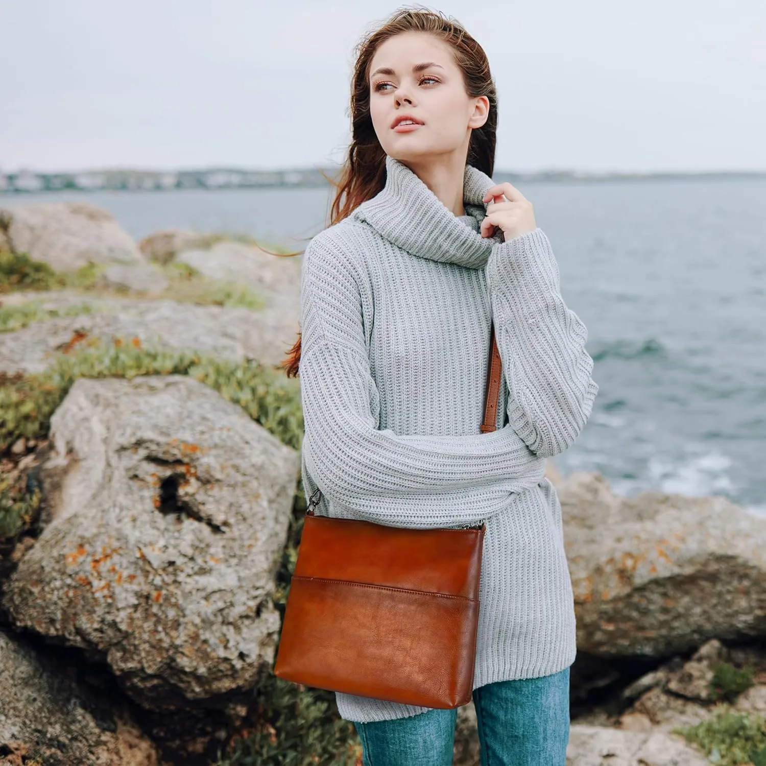 Iswee Leather Crossbody Bags for Women Designer Shoulder Purse Small Multi Pockets Women’s Purses Travel Cross Body Bag