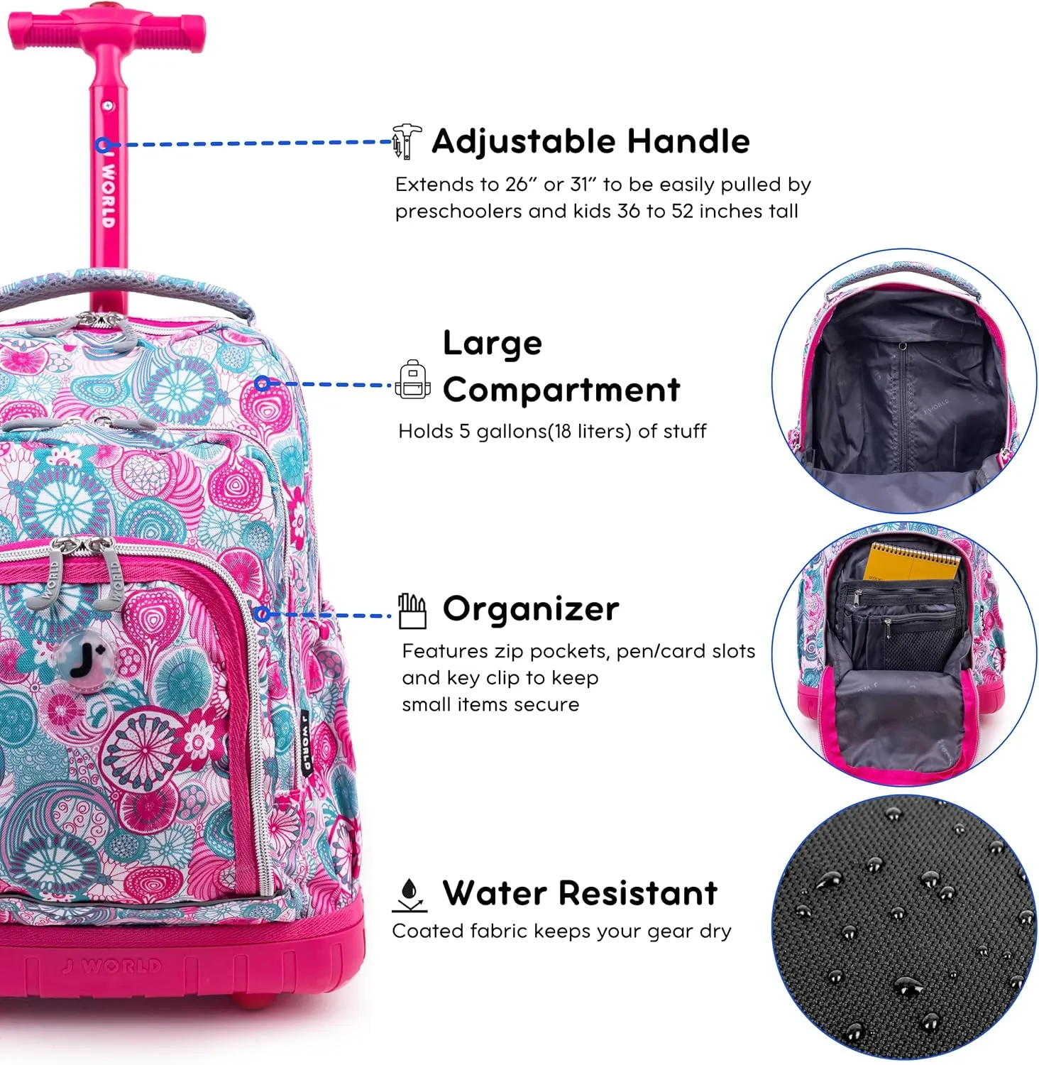 J World New York Lollipop Kids Rolling Backpack & Lunch Bag Set, Blue Raspberry, One Size