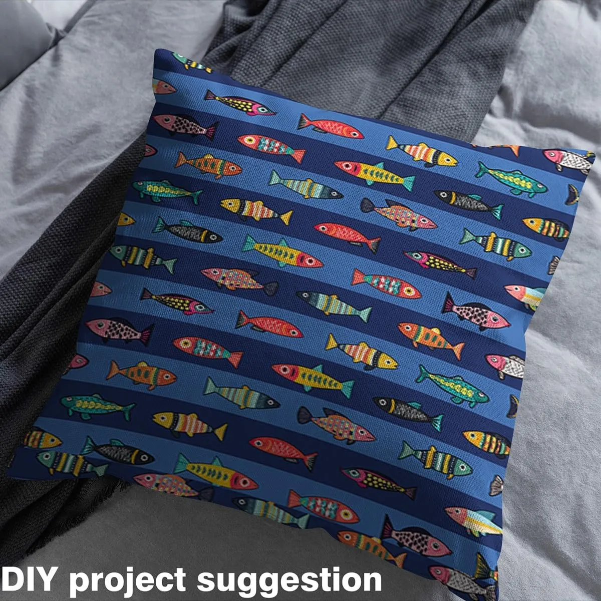 jejeloiu Cute Fish Fabric by The Yard 1 Yard Sea Fishing Gifts for Men Teen Boys Decor Upholstery Fabric for Chairs Blue Streak Home DIY Projects, Nature Pattern Waterproof Indoor Outdoor Decor