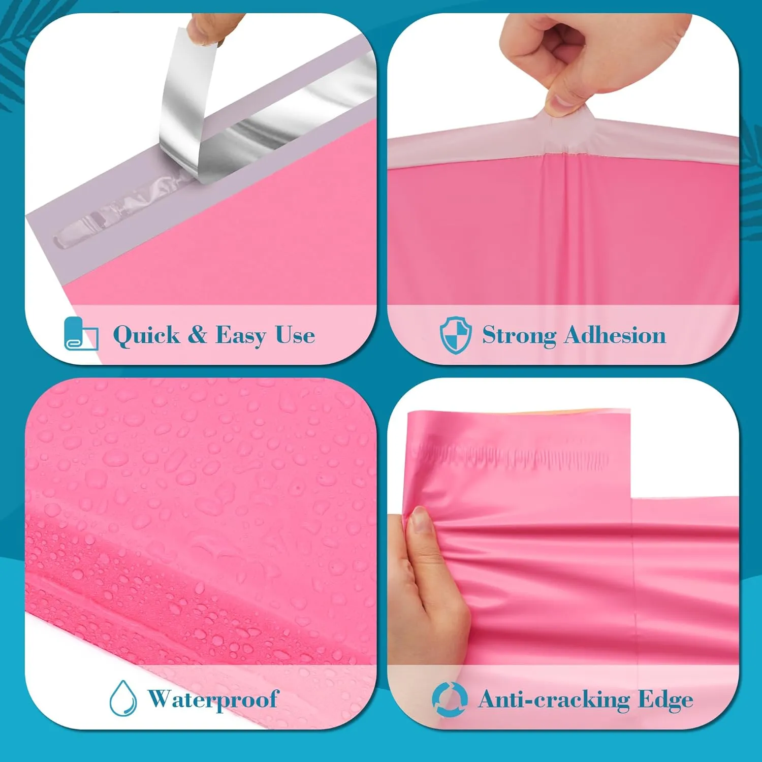 JinRuiKJ Poly Mailers with Handle 12x15.5 Inch 50 Pcs, Easy to Carry Packaging Bags for Small Business, Thank You Shipping Bags with Self Adhesive Strip, Tearproof and Waterproof - Pink