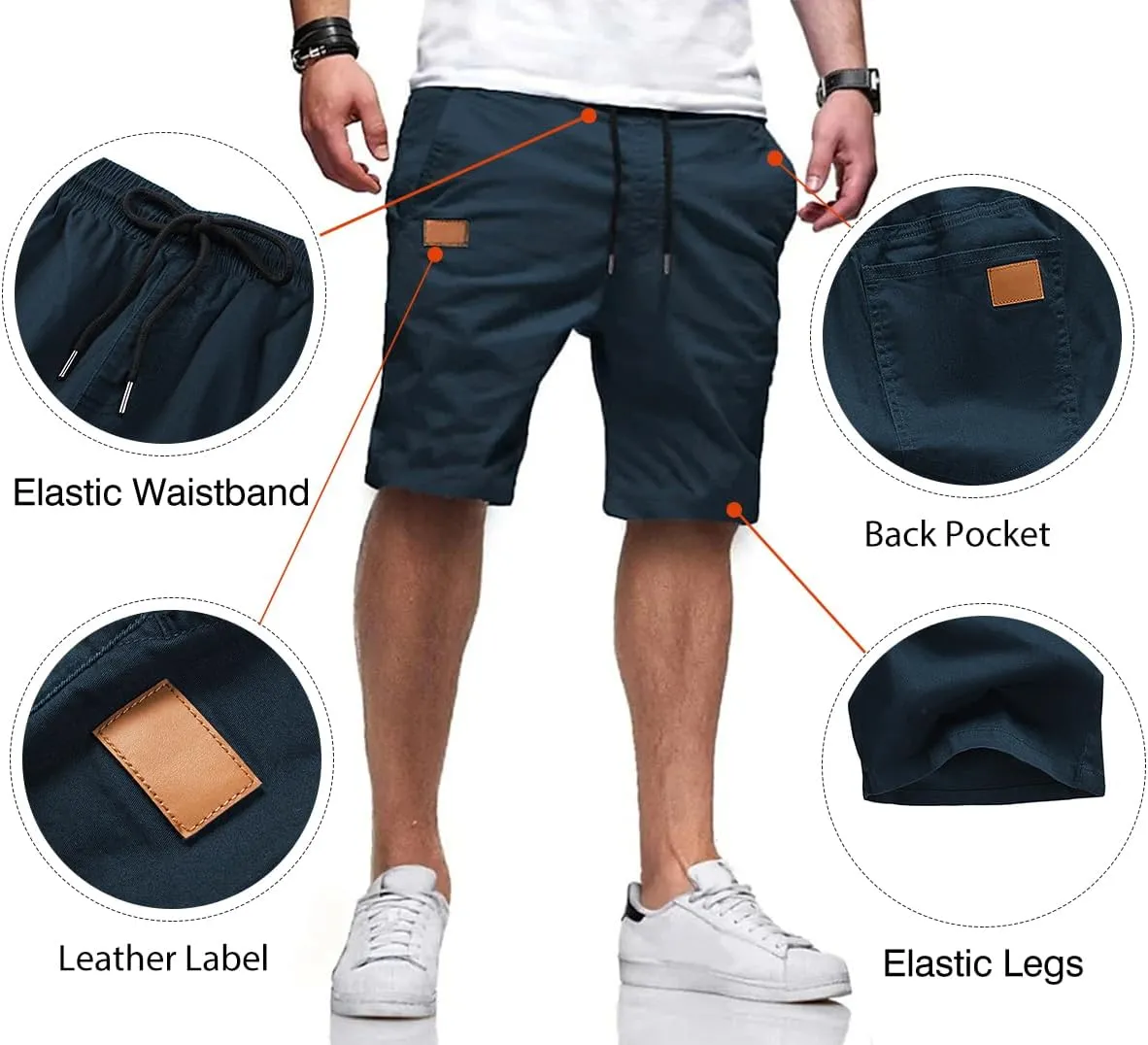 JMIERR Mens Casual Shorts - Cotton Drawstring Summer Beach Stretch Twill Chino Golf Shorts