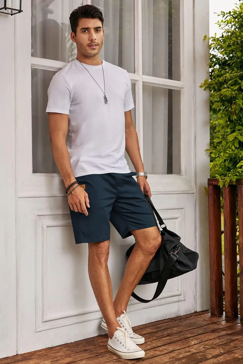 JMIERR Mens Casual Shorts - Cotton Drawstring Summer Beach Stretch Twill Chino Golf Shorts