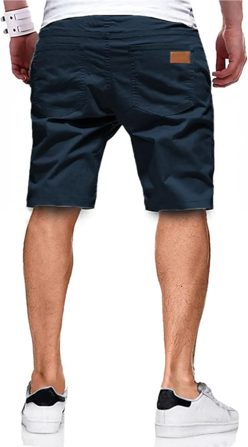 JMIERR Mens Casual Shorts - Cotton Drawstring Summer Beach Stretch Twill Chino Golf Shorts