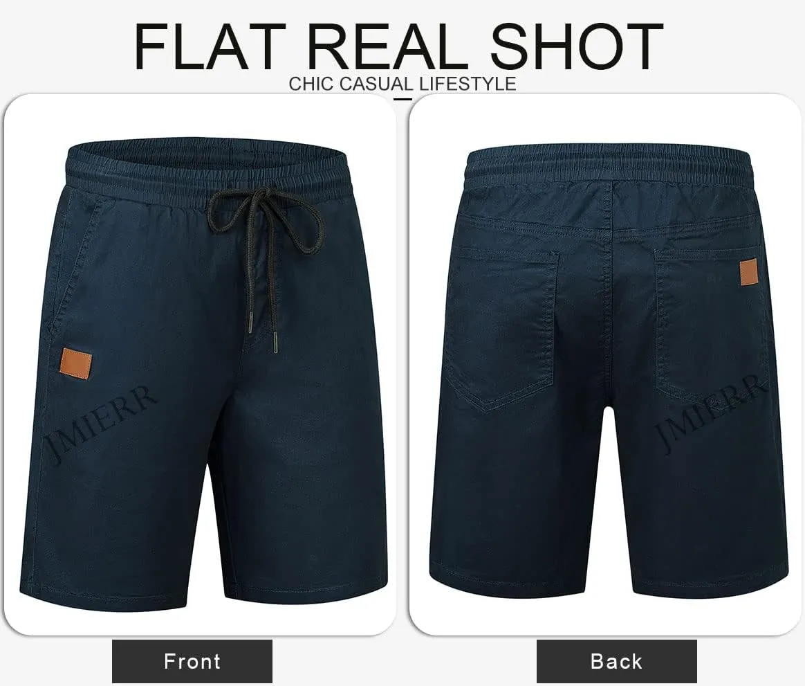 JMIERR Mens Casual Shorts - Cotton Drawstring Summer Beach Stretch Twill Chino Golf Shorts