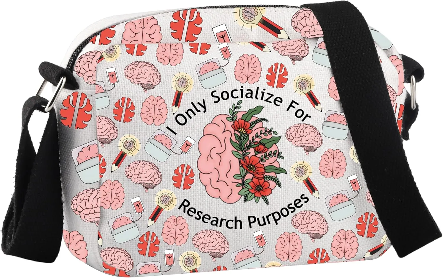 JNIAP Psychologist Gift I Only Socialize Research Purposes Crossbody Bag Mental Health Gift