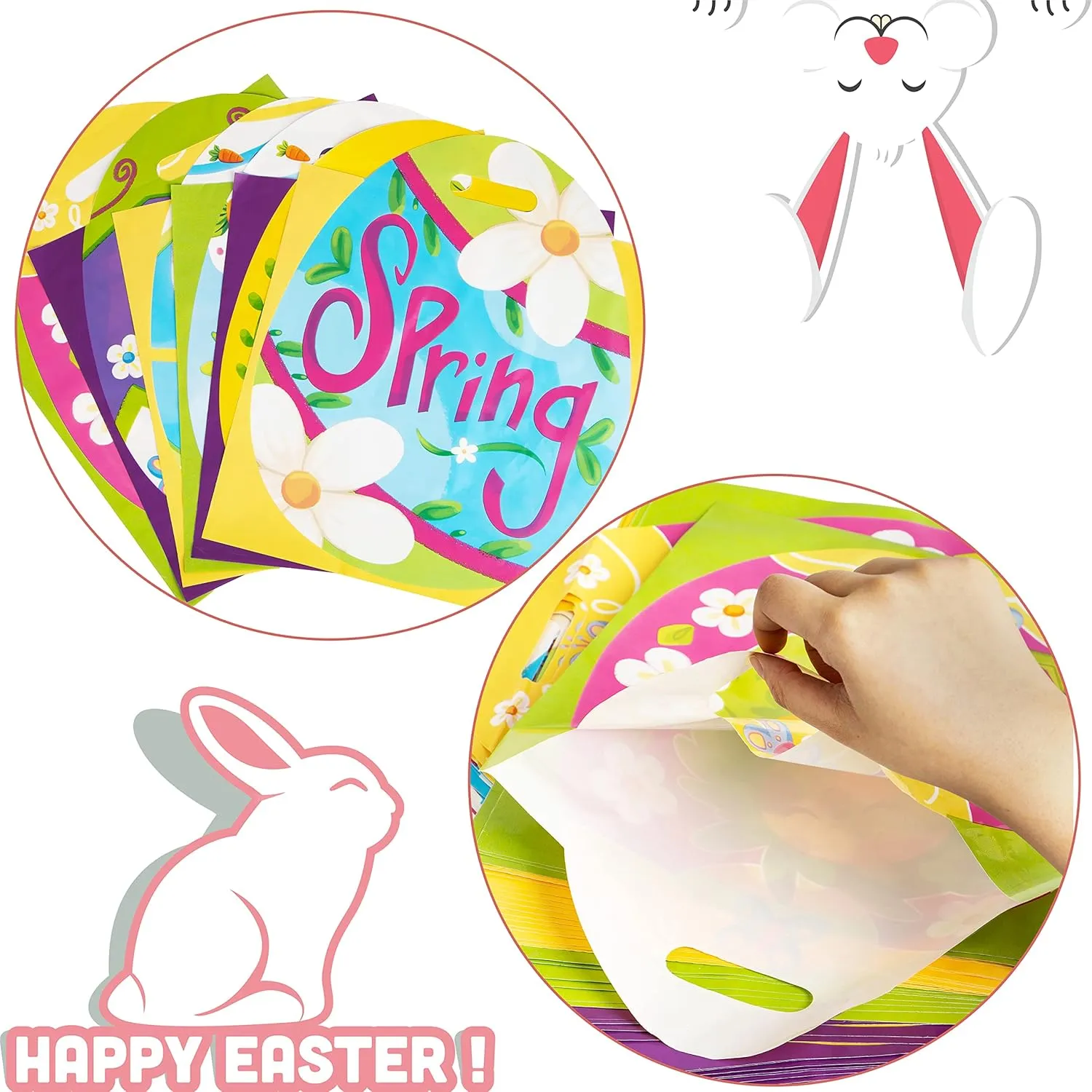 JOYIN 48 Pcs Easter Gift PE Bags 11.8" x 11.8", Egg Shaped PE Easter Gift Goodie Bags Party Treat for Egg Hunt, Kids Party Favor Supplies