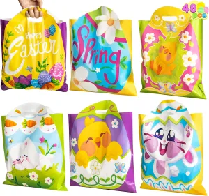 JOYIN 48 Pcs Easter Gift PE Bags 11.8" x 11.8", Egg Shaped PE Easter Gift Goodie Bags Party Treat for Egg Hunt, Kids Party Favor Supplies