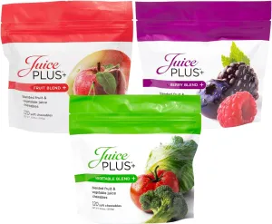 JuicePlus  Fruit, Vegetable & Berry Blend Soft Chews (Chewables) - 30 Plant-Based Ingredients! Vegan Gummies for Kids & Adults - Gluten-Free, Non-GMO, No HFCS - Prepacked 3 pouches (30 Adult Servings Each)