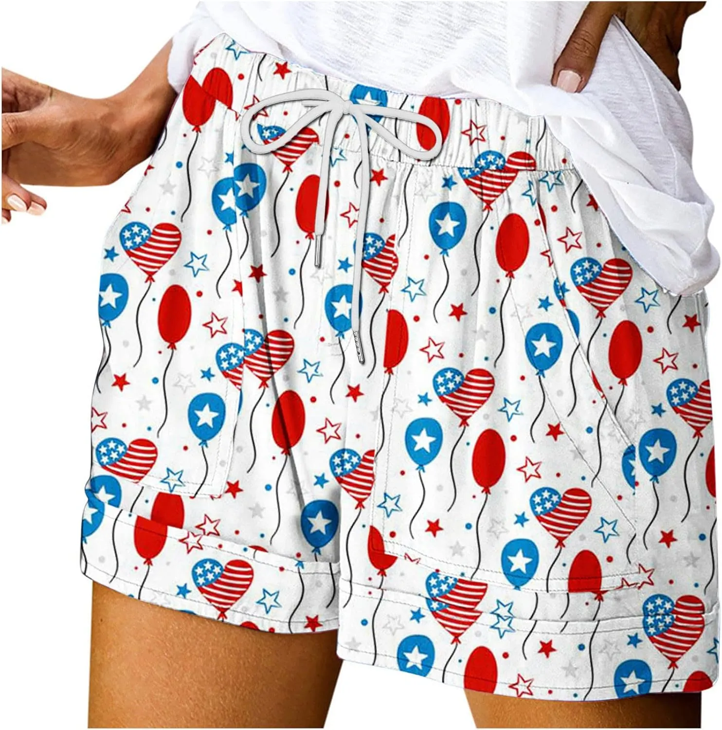 July 4th Shorts for Women American Flag Printed Drawstring Elastic Waist Shorts Party in The USA Summer Fashion 2023