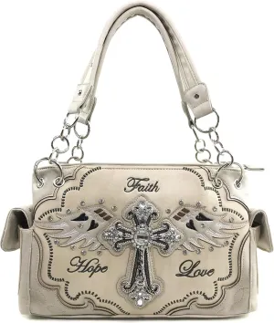 Justin West Women's Concealed Carry Angel Wings Cross Faith Hope Love Western Handbag Tote Purse