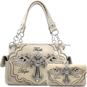 Justin West Women's Concealed Carry Angel Wings Cross Faith Hope Love Western Handbag Tote Purse