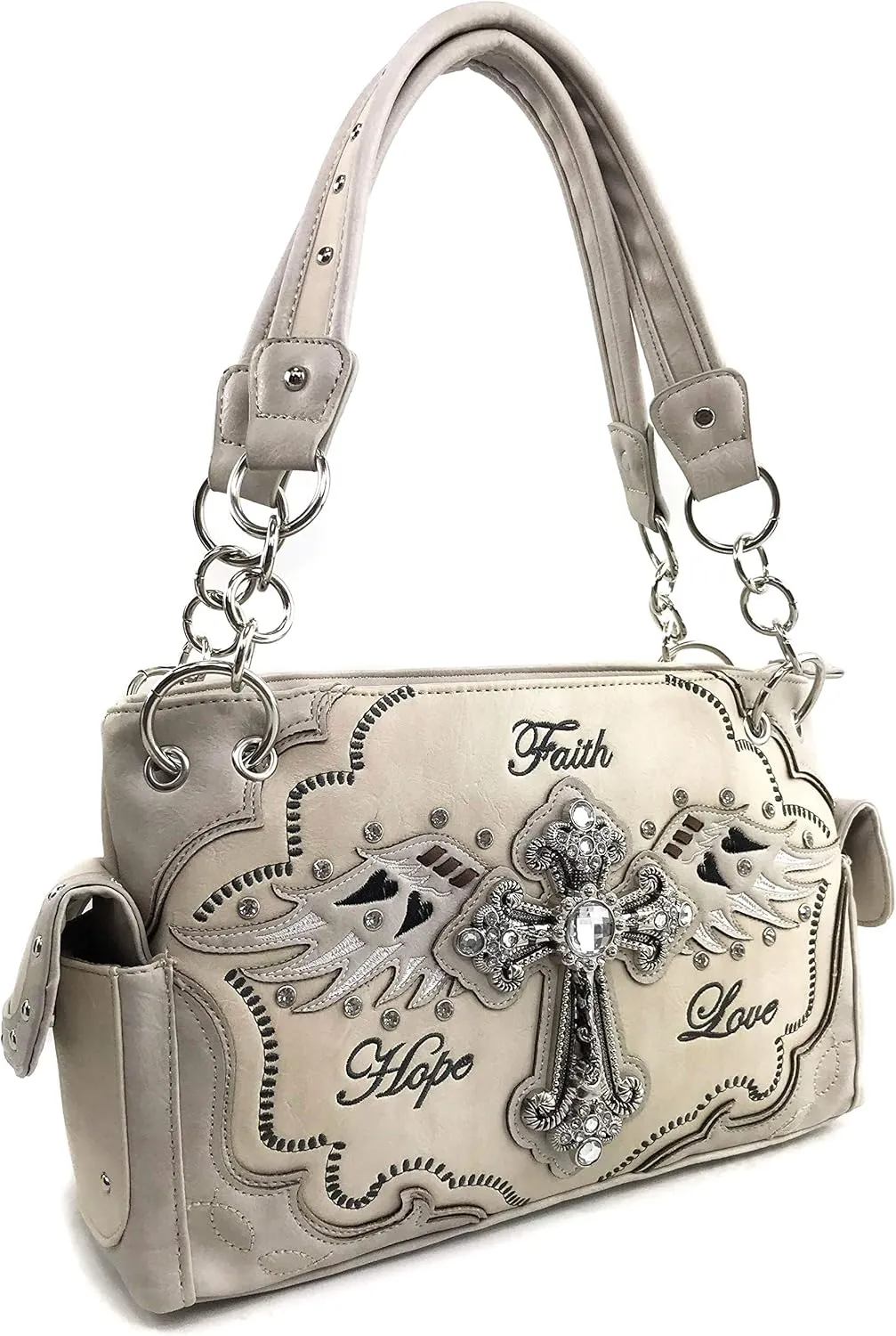 Justin West Women's Concealed Carry Angel Wings Cross Faith Hope Love Western Handbag Tote Purse