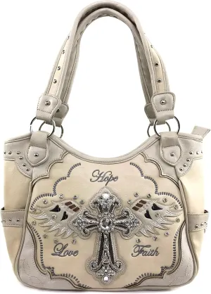 Justin West Women's Concealed Carry Angel Wings Cross Faith Hope Love Western Handbag Tote Purse