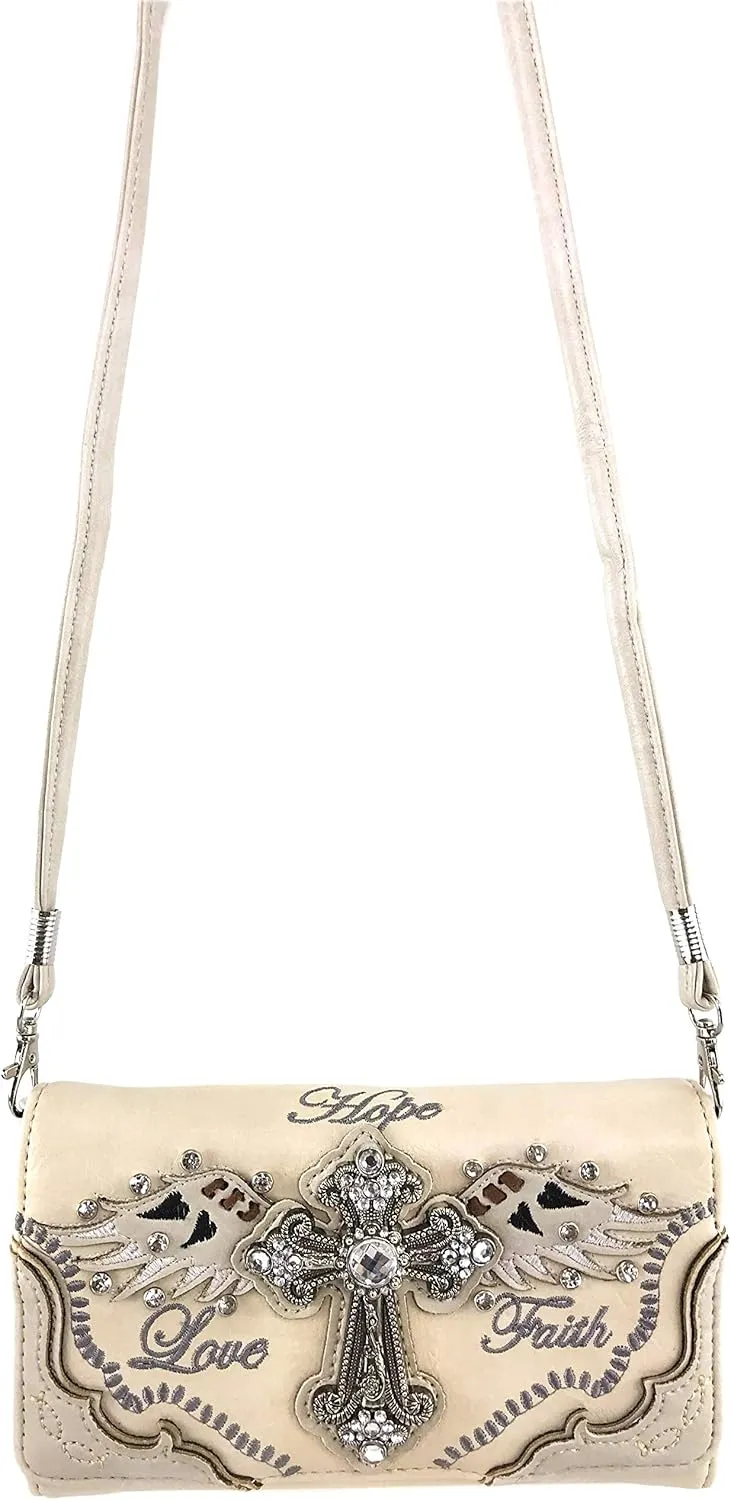 Justin West Women's Concealed Carry Angel Wings Cross Faith Hope Love Western Handbag Tote Purse