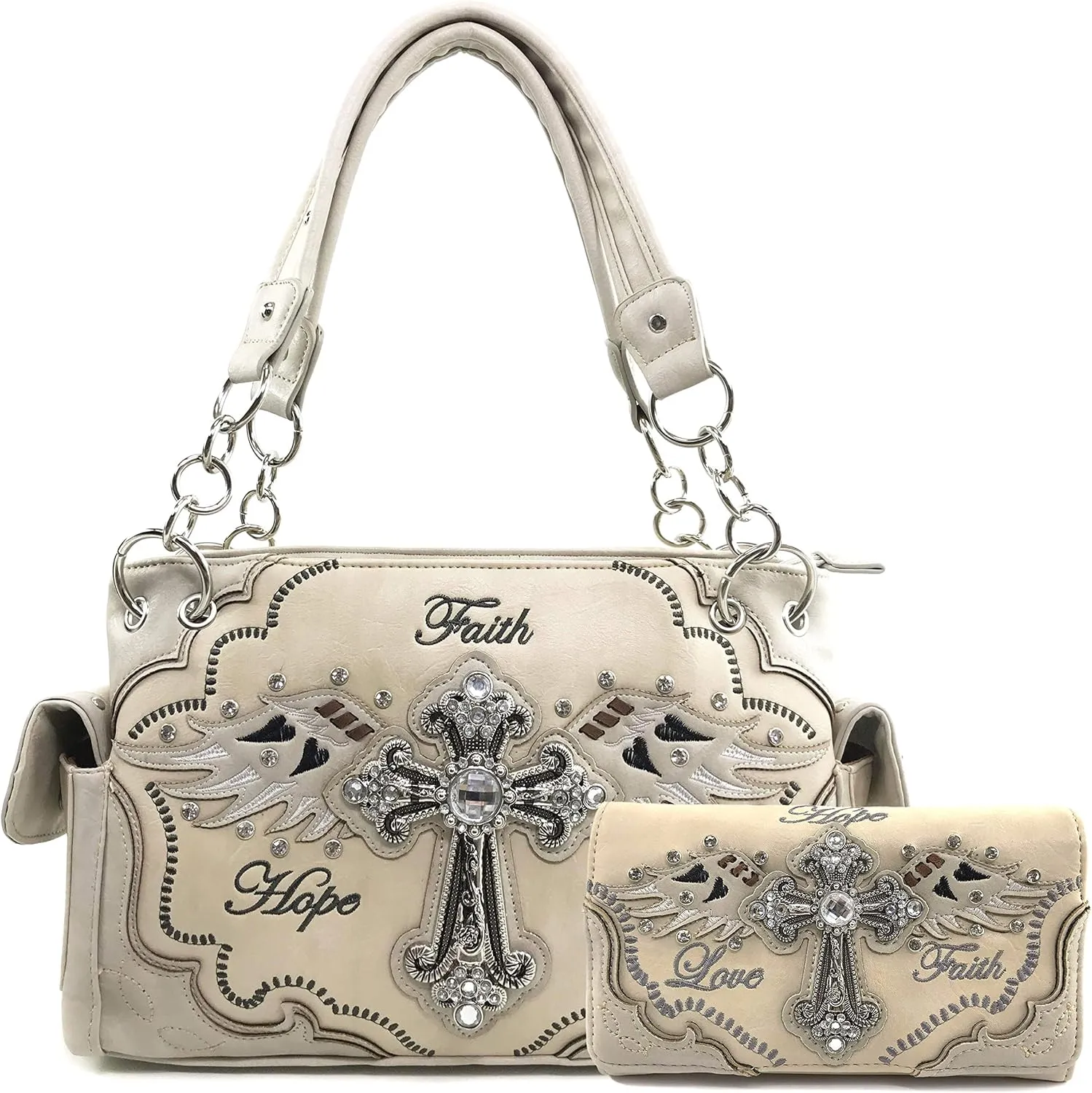 Justin West Women's Concealed Carry Angel Wings Cross Faith Hope Love Western Handbag Tote Purse