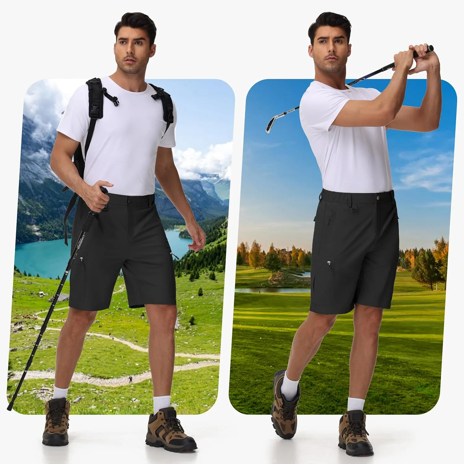 JWM Men's 9" Hiking Cargo Shorts - Lightweight Stretch Qucik Dry Casual Travel Golf Work Fishing Shorts with 5 Zipper Pockets