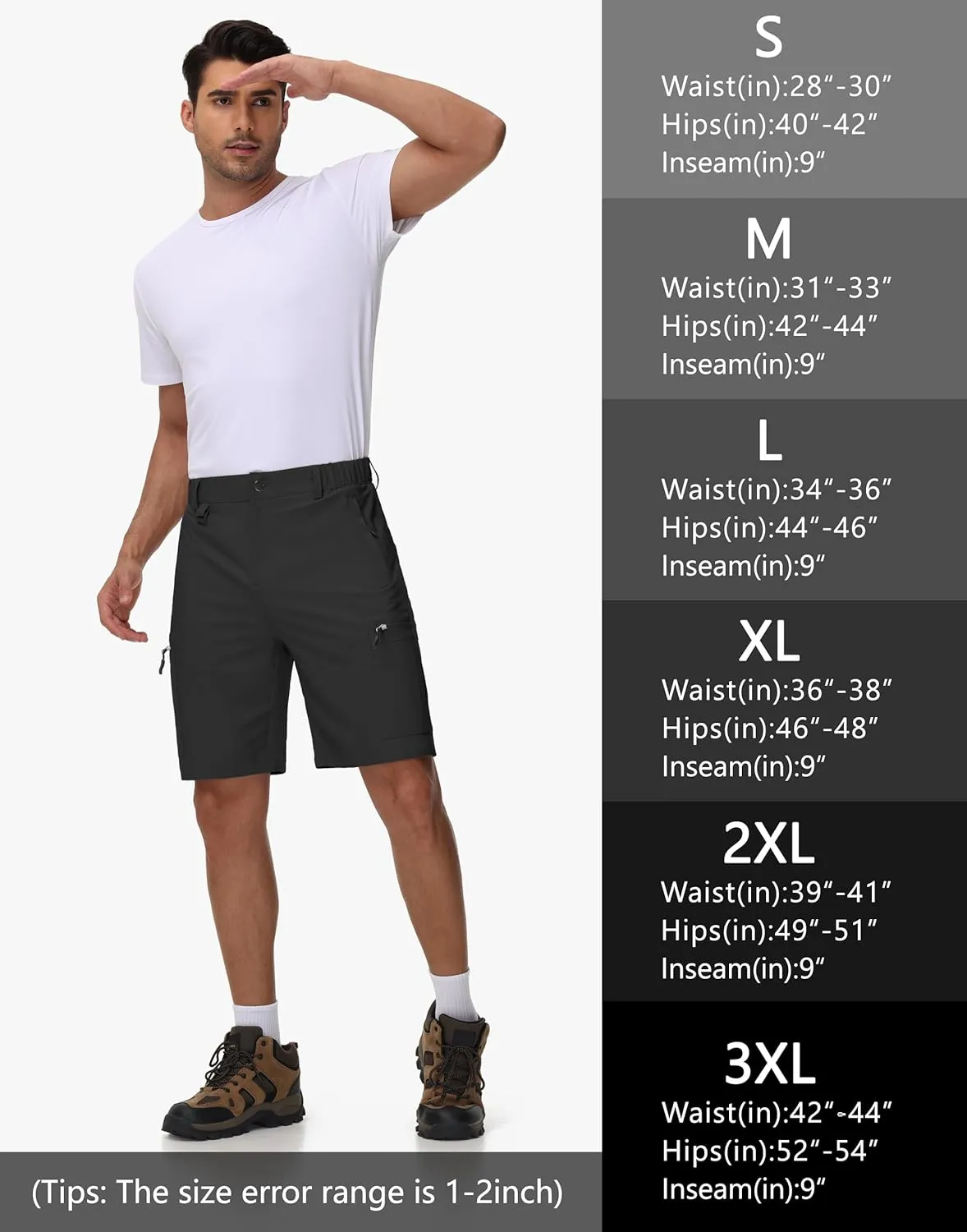 JWM Men's 9" Hiking Cargo Shorts - Lightweight Stretch Qucik Dry Casual Travel Golf Work Fishing Shorts with 5 Zipper Pockets