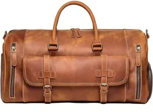 JYYBN Large Capacity Men's Travel Bag Luggage Bag Waterproof Vintage Leather Handbag Messenger Bag