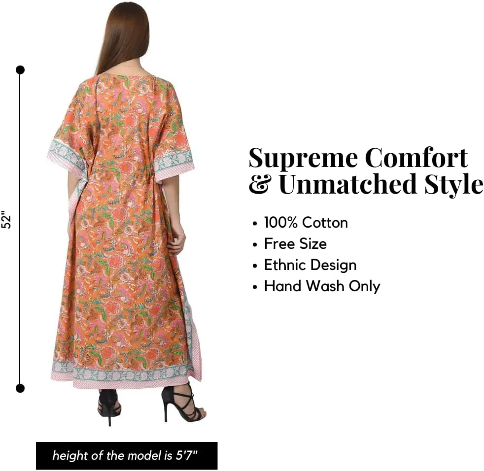 Kaftan Dresses for Women - Different Prints - Free Size Kaftans for Women - Hand Block Printed Cotton Kaftans