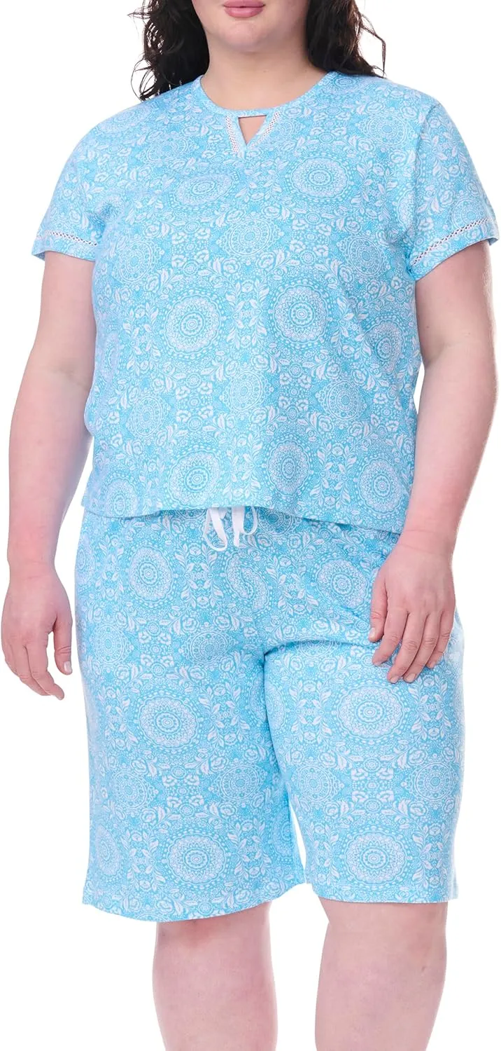 Karen Neuburger womens Plus Size Short Sleeve Bermuda Set