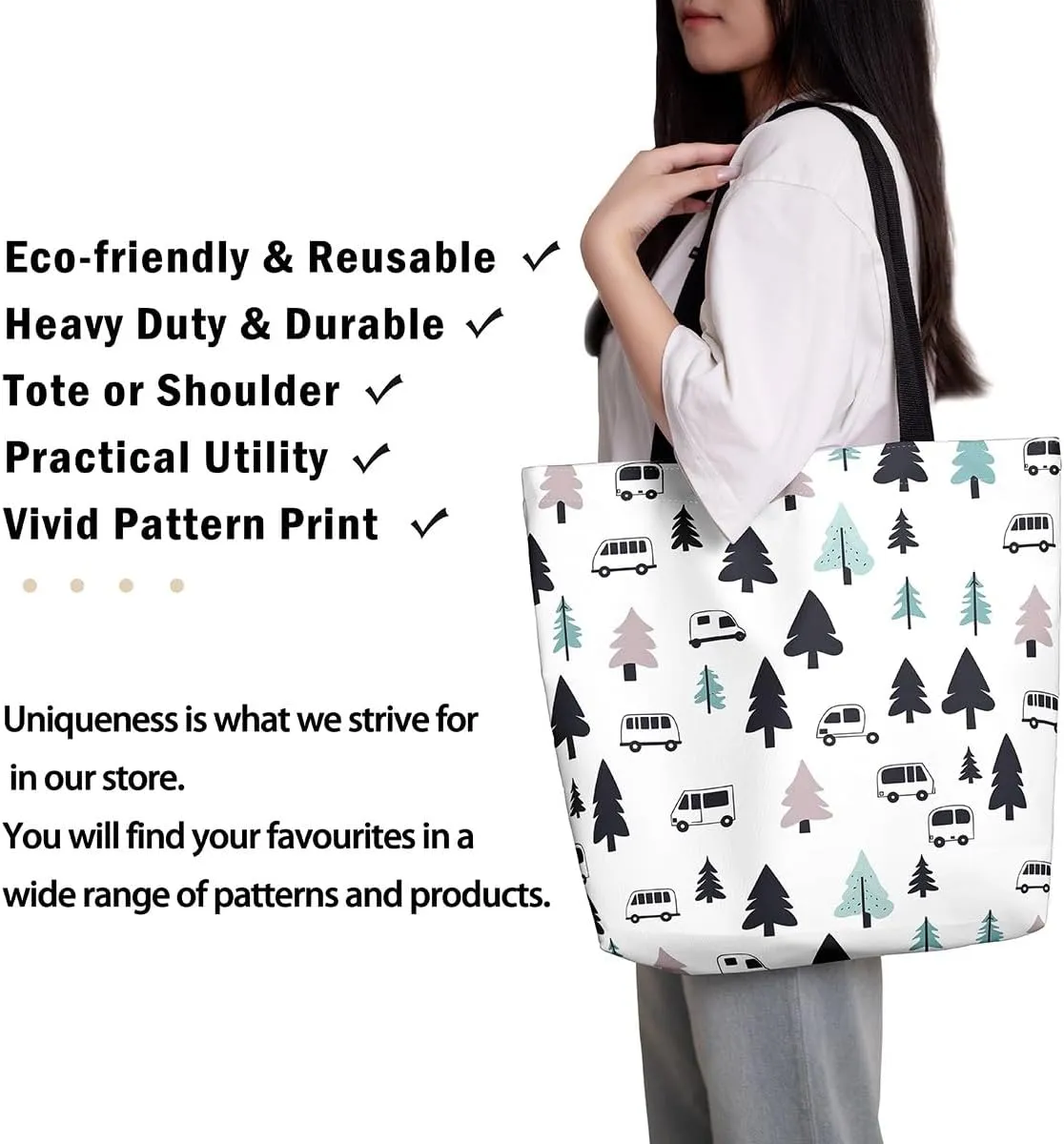 Kawaii Canvas Tote Bag for Women,Rainbow Cute Clouds Raindrop Handbag,Bohemian Stars Love Hearts Shoulder Bag