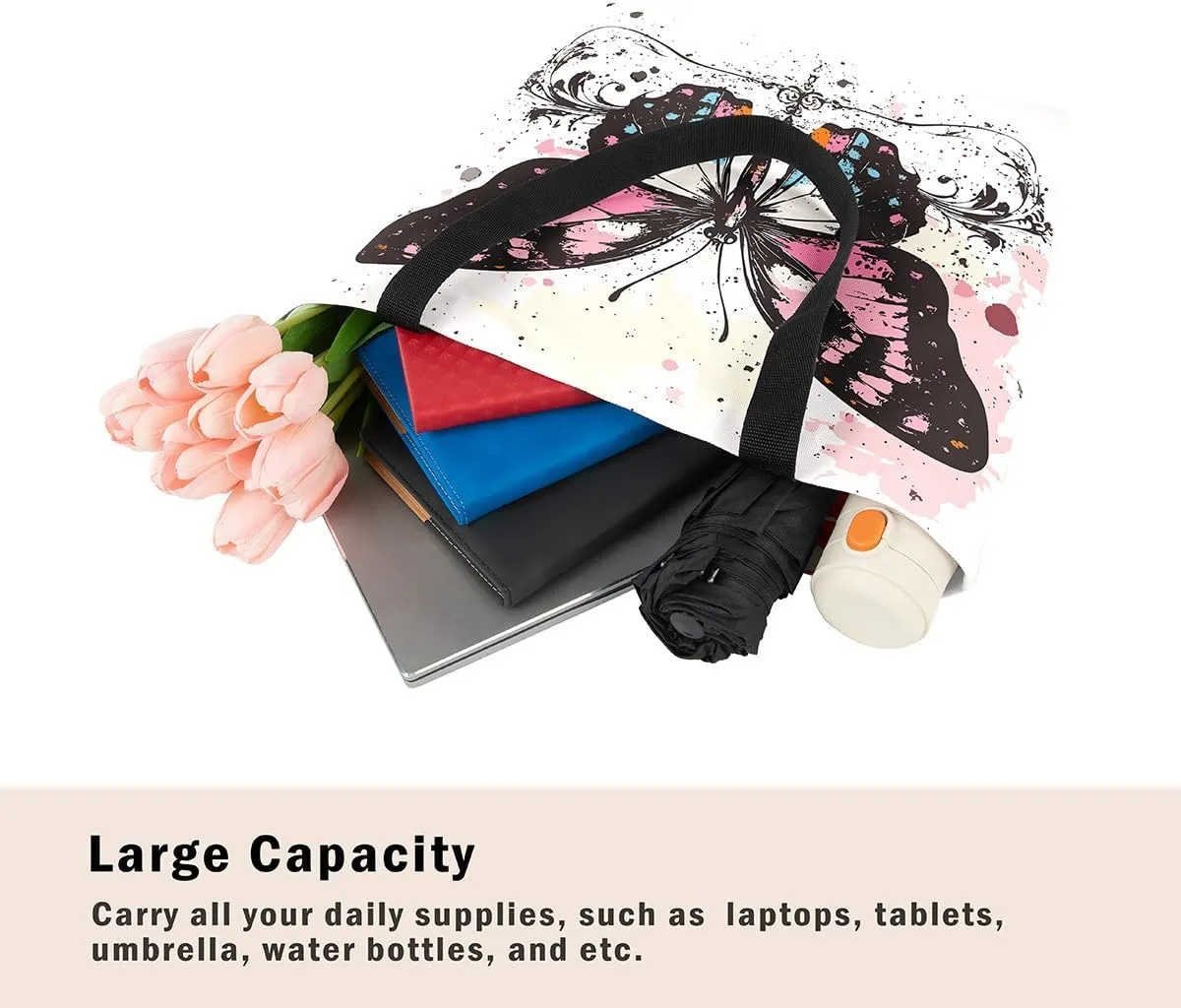 Kawaii Canvas Tote Bag for Women,Rainbow Cute Clouds Raindrop Handbag,Bohemian Stars Love Hearts Shoulder Bag