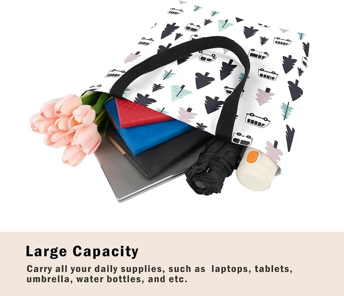 Kawaii Canvas Tote Bag for Women,Rainbow Cute Clouds Raindrop Handbag,Bohemian Stars Love Hearts Shoulder Bag