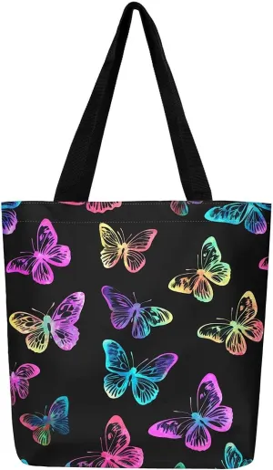 Kawaii Canvas Tote Bag for Women,Rainbow Cute Clouds Raindrop Handbag,Bohemian Stars Love Hearts Shoulder Bag