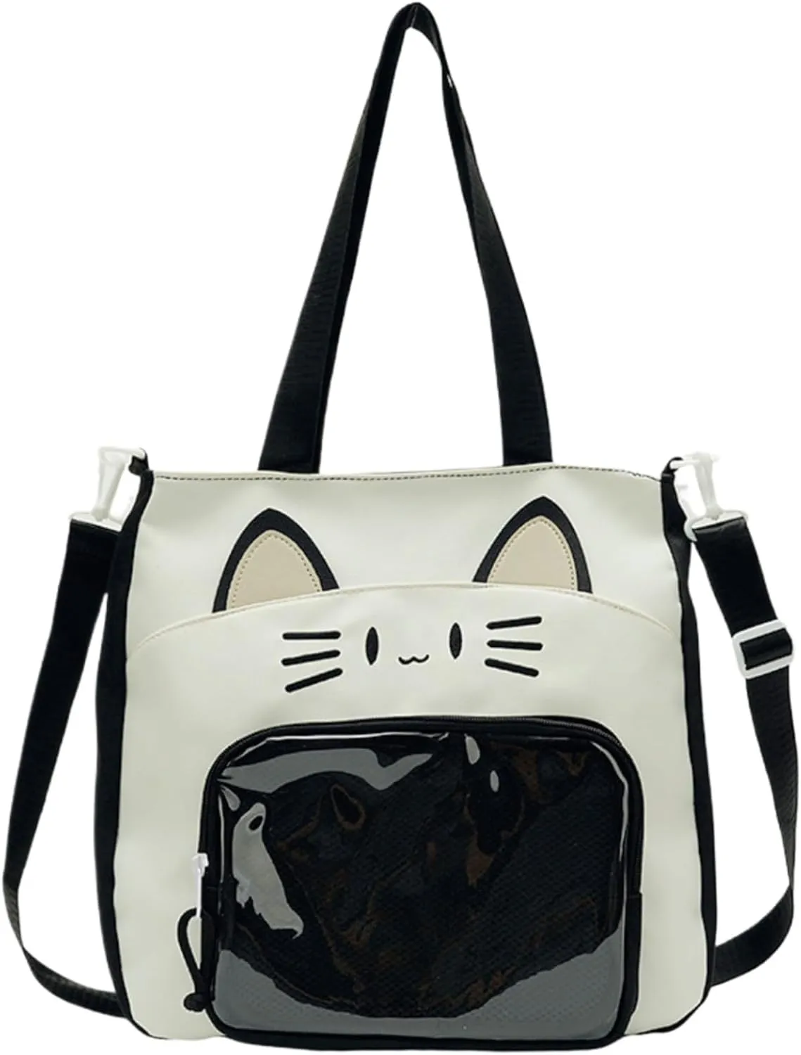 Kawaii Cat Ita Bag with Insert Large Capacity Pin Display Bag Crossbody Y2K for Anime Cosplay Reflective (Black)