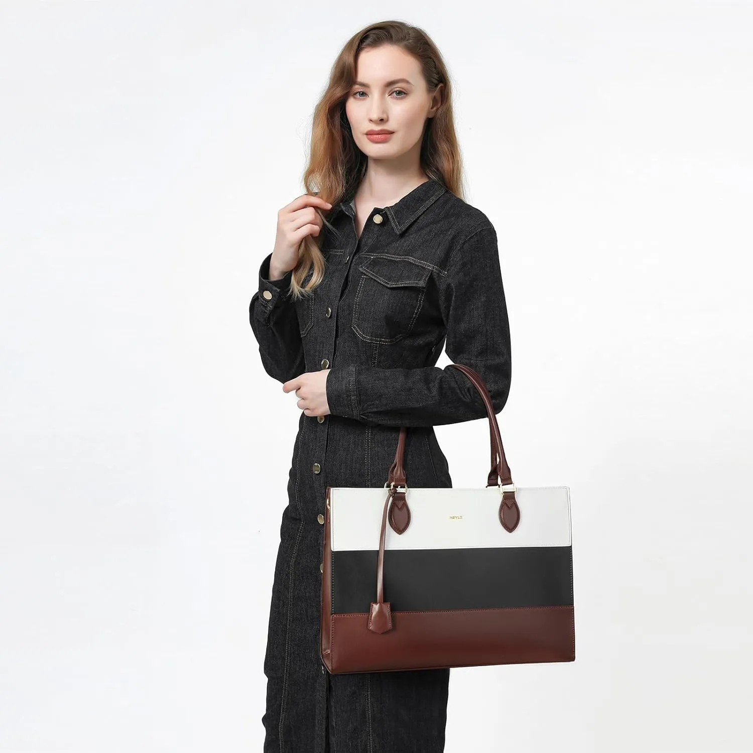 Keyli 3pcs Laptop Bag for Women,15.6 Inch Work Tote Bags Waterproof Leather Business Computer Briefcase Shoulder Handbag