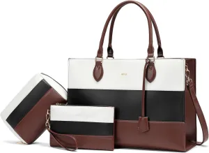 Keyli 3pcs Laptop Bag for Women,15.6 Inch Work Tote Bags Waterproof Leather Business Computer Briefcase Shoulder Handbag