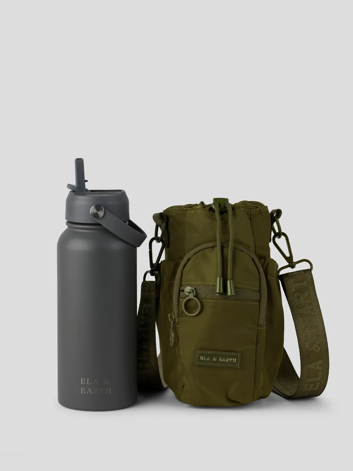 Khaki - Water Bottle Bag & 1 Litre Water Bottle Set