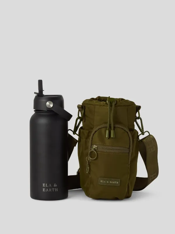 Khaki - Water Bottle Bag & 1 Litre Water Bottle Set