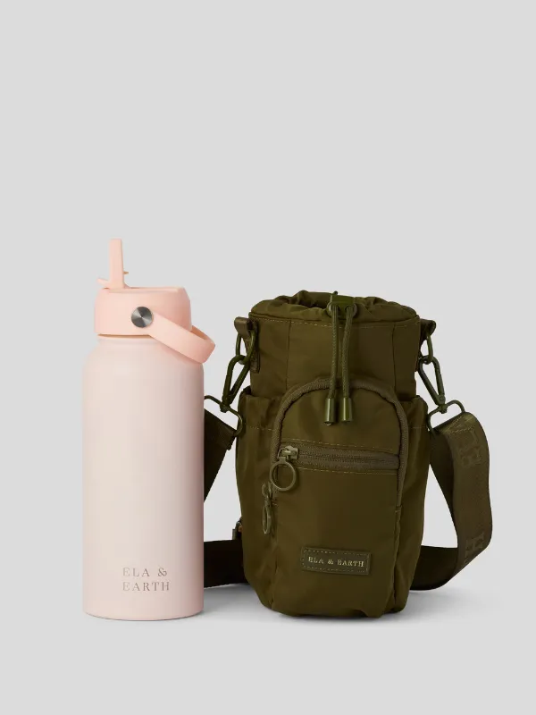 Khaki - Water Bottle Bag & 1 Litre Water Bottle Set