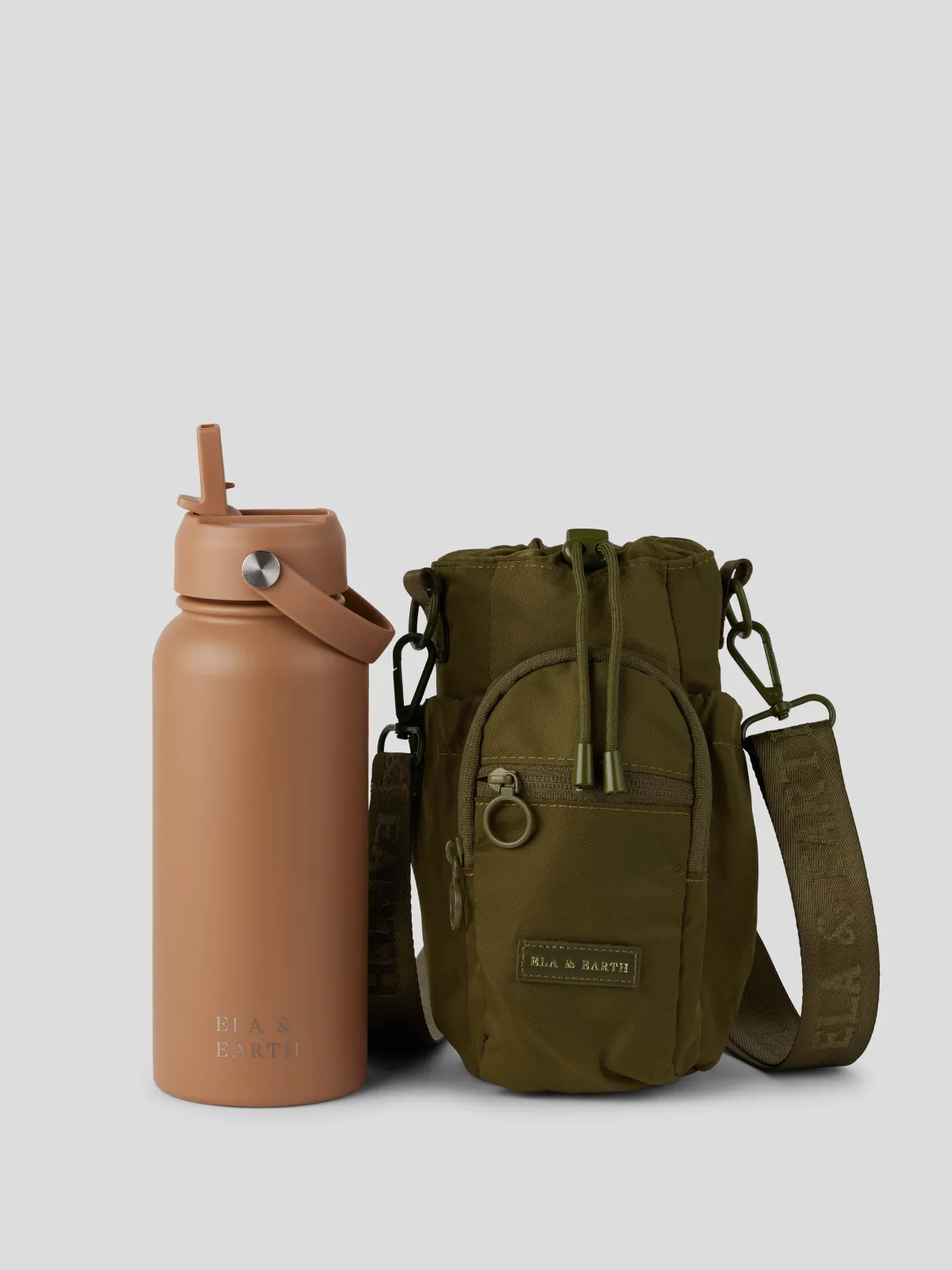 Khaki - Water Bottle Bag & 1 Litre Water Bottle Set