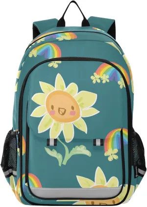 Kids Backpack for Boys Girls Elementary School Backpacks,Hand Drown Sunflower Children Bookbags with Reflective Strip Water-Resistant,Kids Bookbag for Childs Back to School