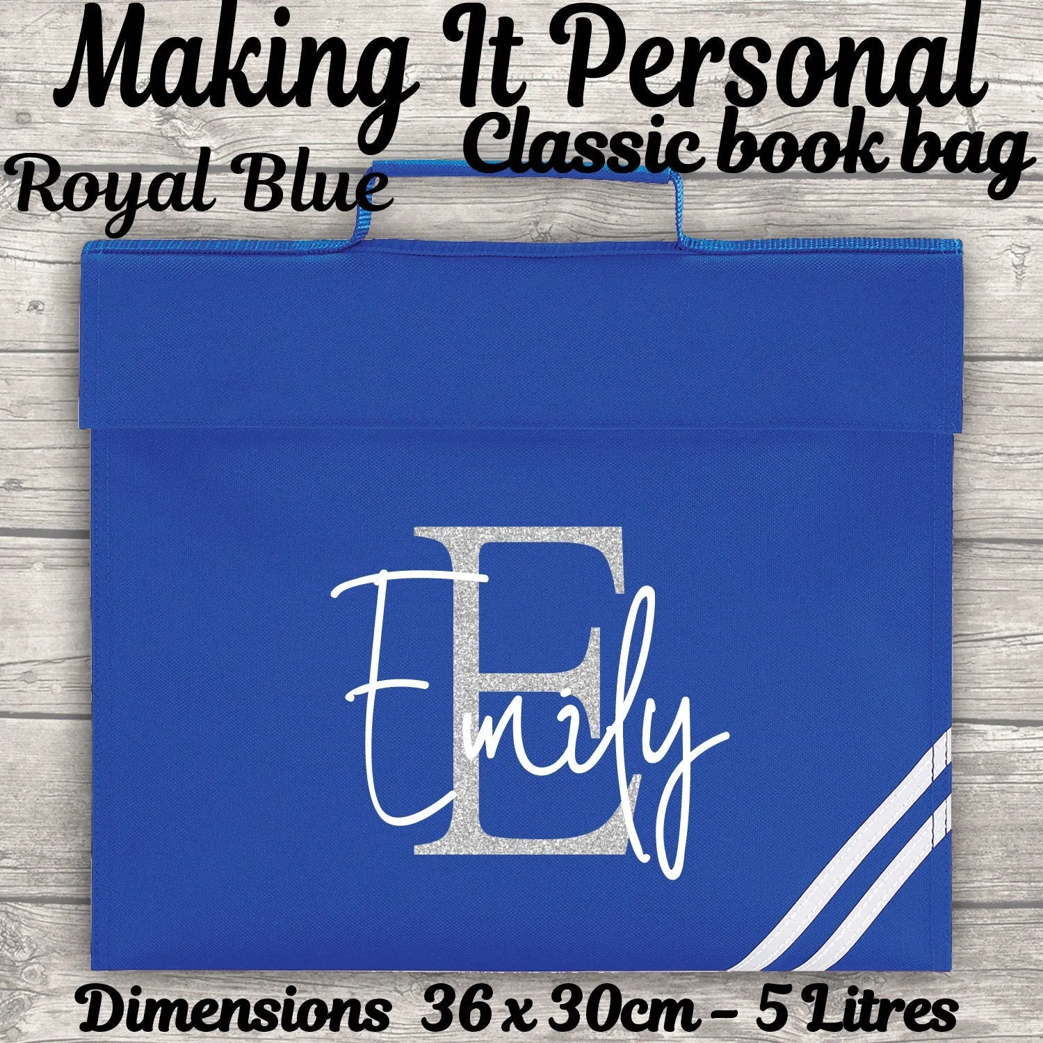 Kids Bookbag Personalised With Initial and Name - Back To School - Available In 8 Colours