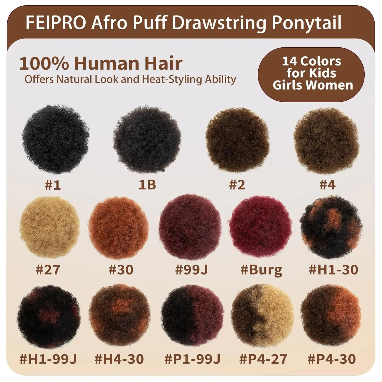 Kids Small Afro Puff 4 Inch Feipro Real Human Hair Ponytail Extension for Baby Black Women Short Kinky Curly Ponytail Drawstring Ponytail 4c Fake Bun Children African American Afro Puffs Jet Black 30g