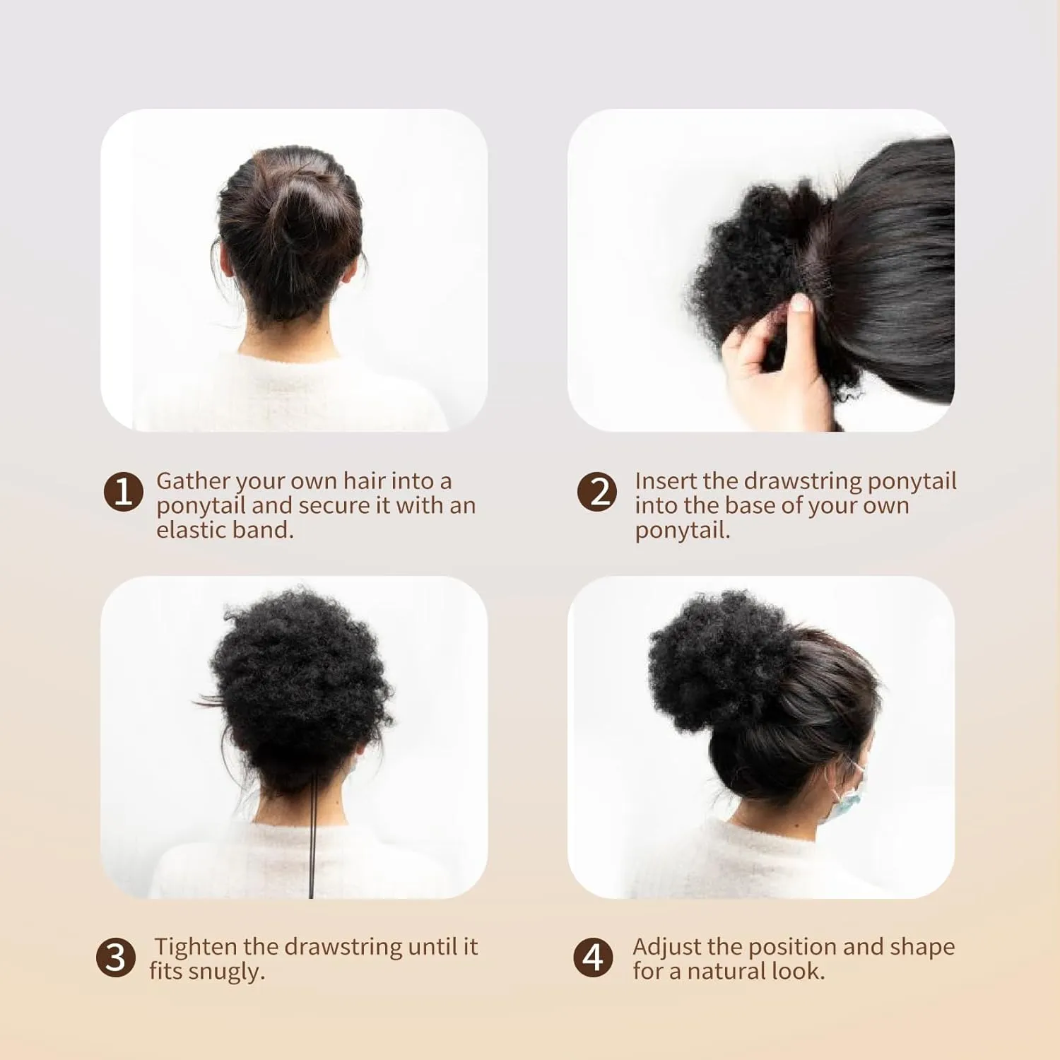 Kids Small Afro Puff 4 Inch Feipro Real Human Hair Ponytail Extension for Baby Black Women Short Kinky Curly Ponytail Drawstring Ponytail 4c Fake Bun Children African American Afro Puffs Jet Black 30g