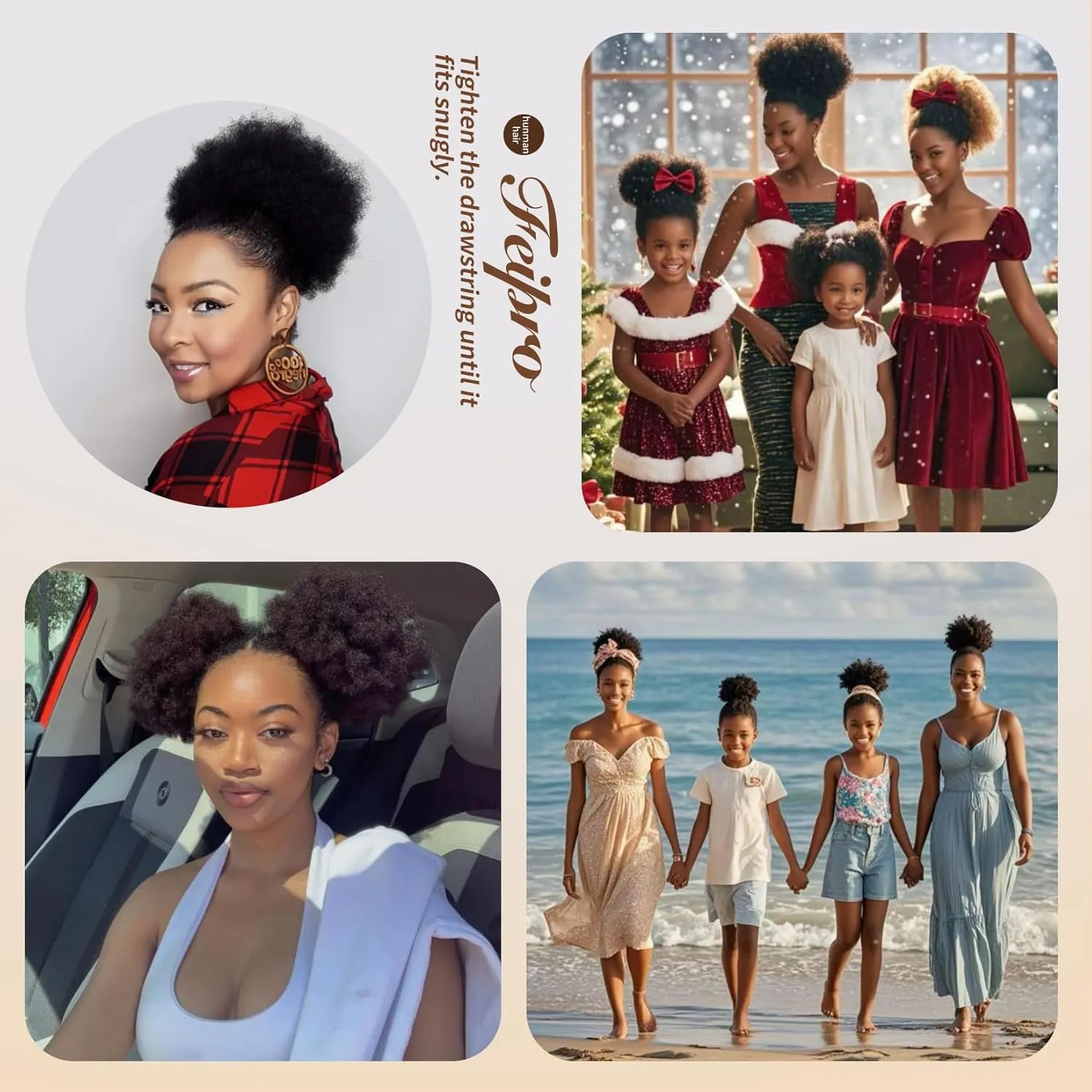 Kids Small Afro Puff 4 Inch Feipro Real Human Hair Ponytail Extension for Baby Black Women Short Kinky Curly Ponytail Drawstring Ponytail 4c Fake Bun Children African American Afro Puffs Jet Black 30g
