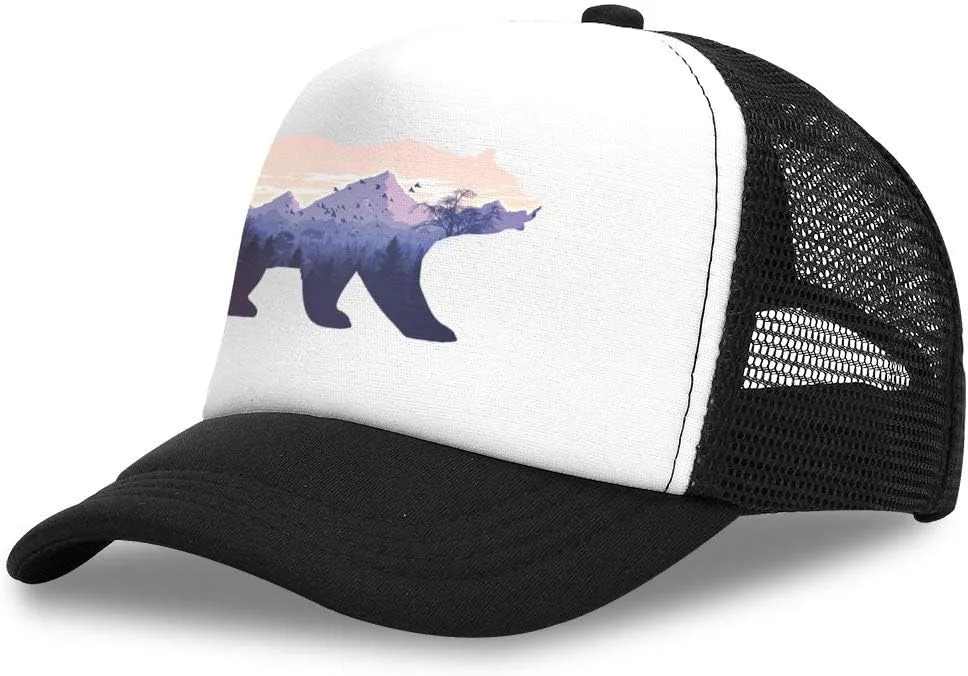 KKMKSHHG Bear Mountain Youth Adjustable Mesh Hats Baseball Trucker Cap for Boys and Girls