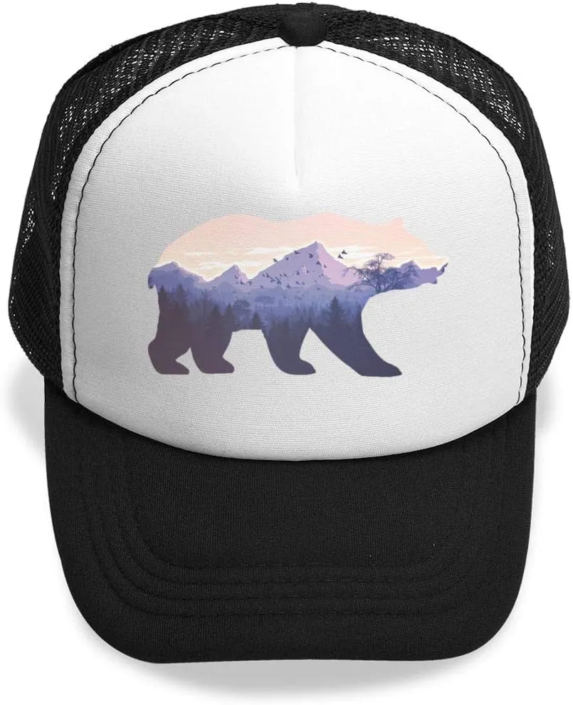 KKMKSHHG Bear Mountain Youth Adjustable Mesh Hats Baseball Trucker Cap for Boys and Girls