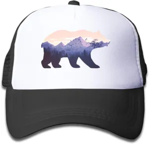 KKMKSHHG Bear Mountain Youth Adjustable Mesh Hats Baseball Trucker Cap for Boys and Girls