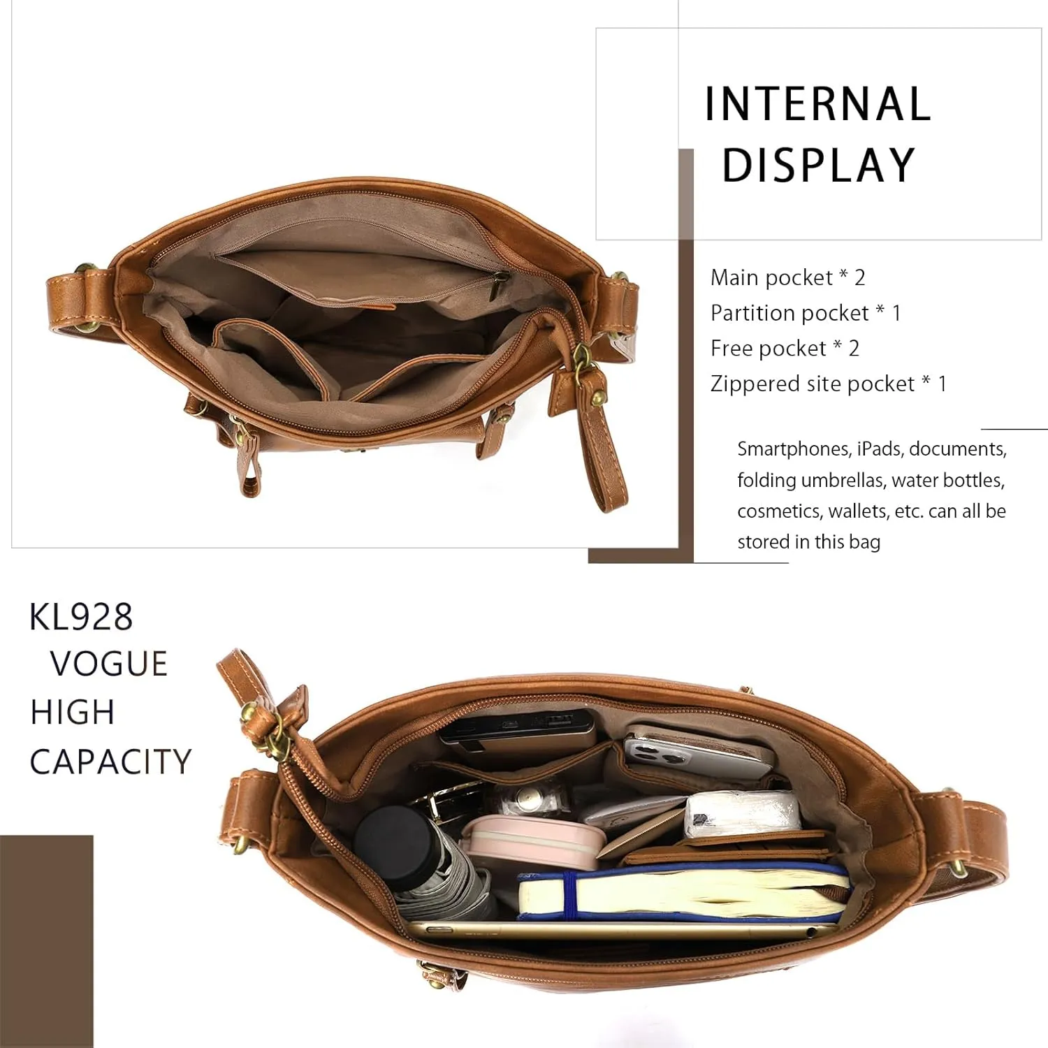 KL928 Crossbody Bags for Women, Multi Pocket Shoulder Bags, Medium PU Leather Cross Body Purses