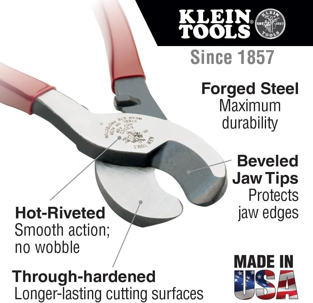Klein Tools 63050 Cable Cutter, Made in USA, Heavy Duty Cutter for Aluminum, Copper, and Communications Cable