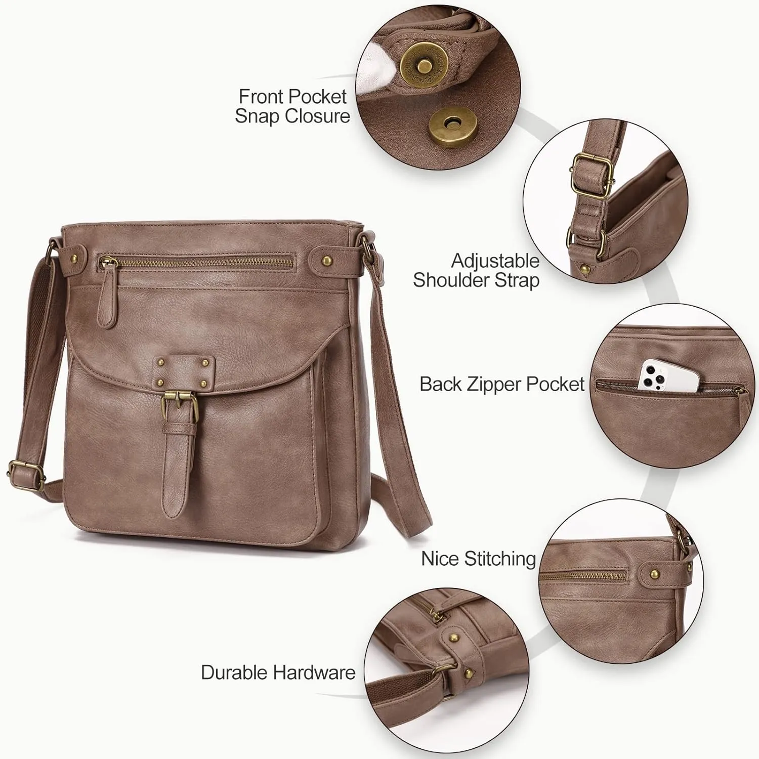 KouLi Buir Crossbody Purses for Women - PU Leather Shoulder Handbags Sling Bag Crossboby Bags Medium Multi Pockets