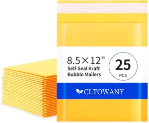 Kraft Bubble Mailers 8.5×12' Inch 25 Pack Yellow shipping envelopes Self-Seal Padded Mailing Envelopes for Jewelry Makeup Supplies and Small Business Packaging